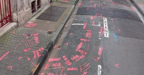 Marquage piquetage aipr : piquetage d’implantation topographique sur un chantier urbain.